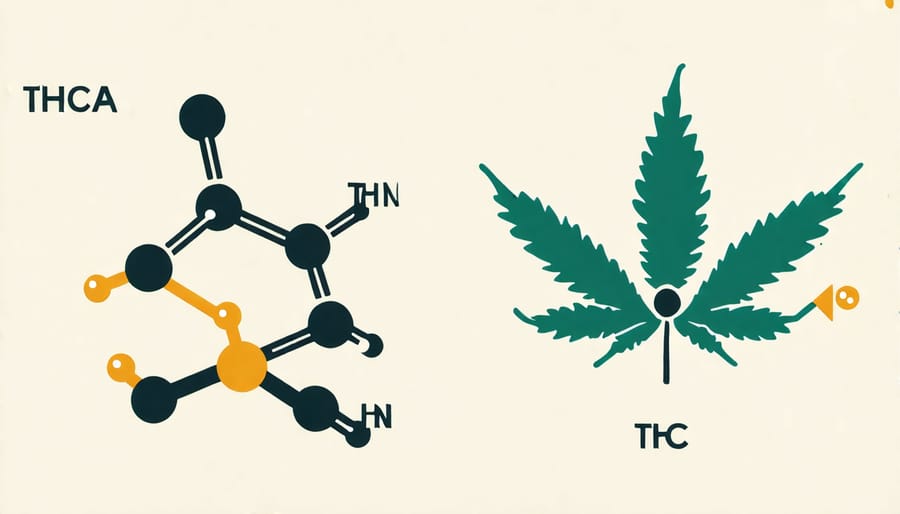 Diagram showing the chemical structure of THCA and how it differs from THC