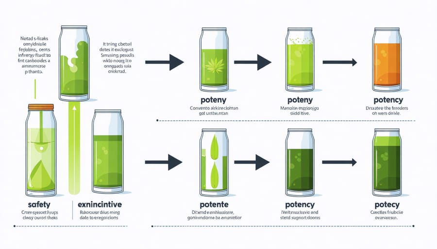 Process diagram of infusing cannabis into energy drinks with safety and potency emphasis