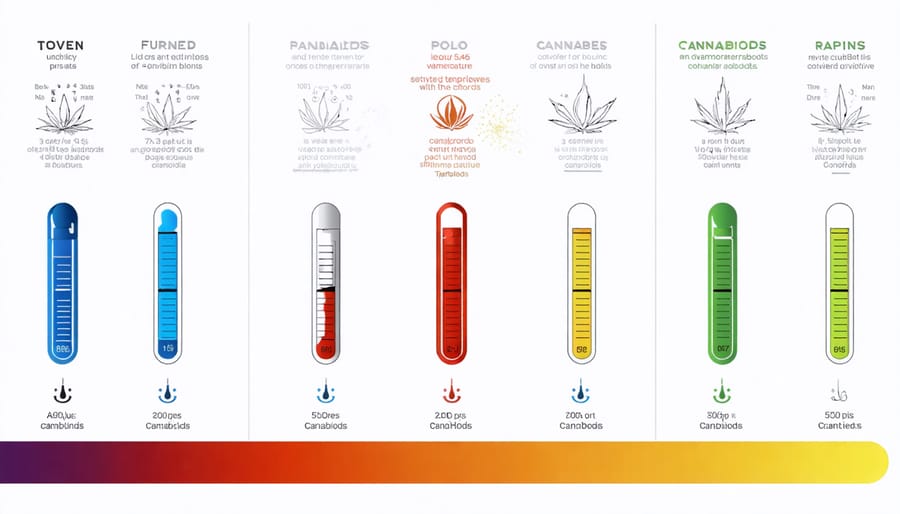 Infographic showing temperature activation points of different cannabinoids during vaping process