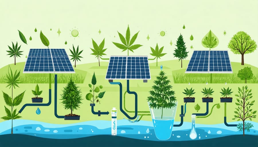 Illustrated diagram of environmentally friendly cannabis cultivation practices